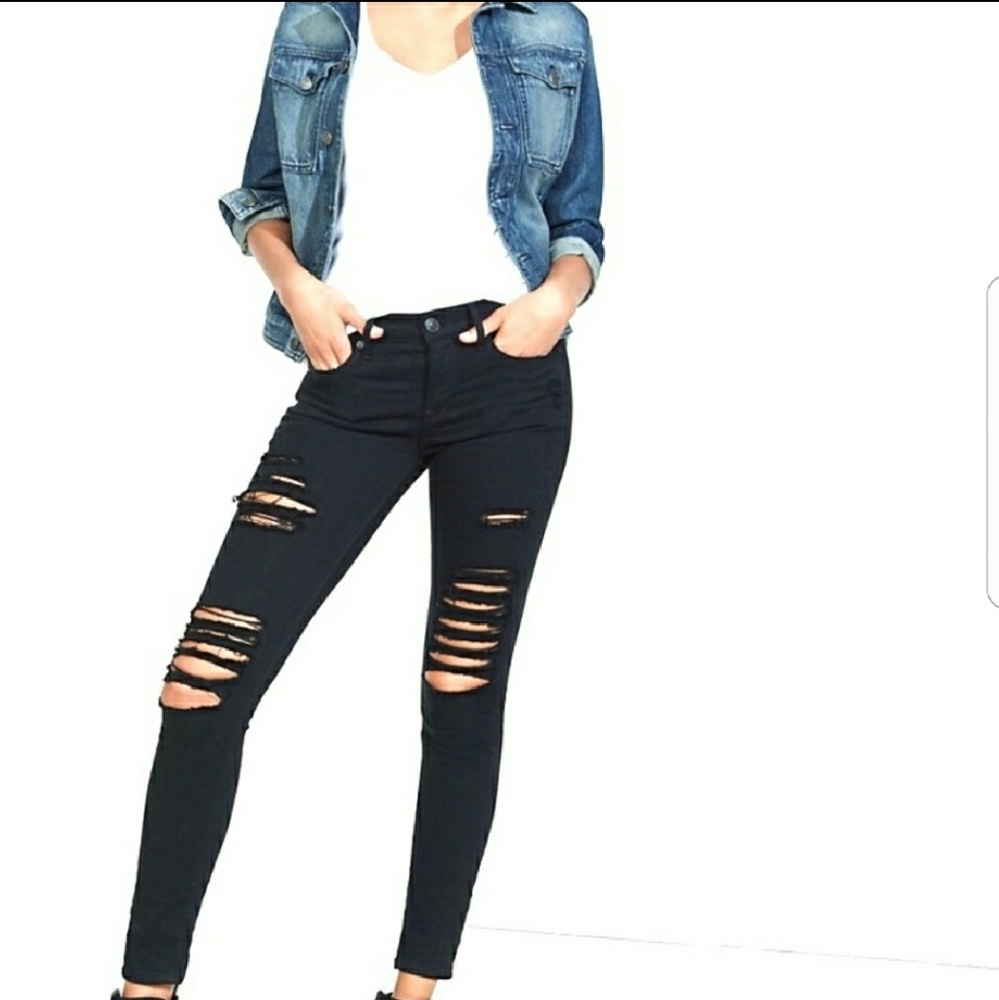 Express Legging Distressed Mid Rise Black Jeans Holes Stretchy